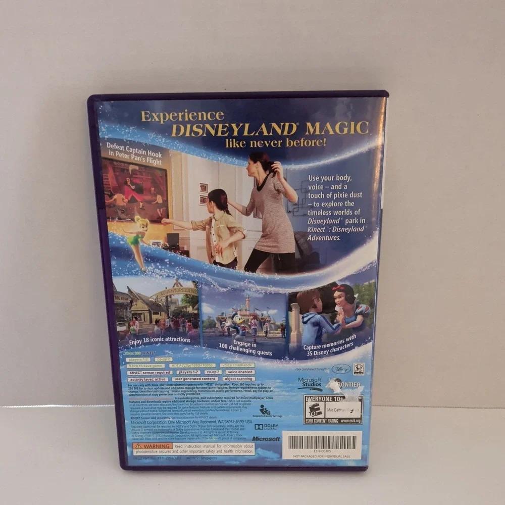 Kinect Disneyland Adventures Xbox 360 Game NTSC With Manual Purple Case